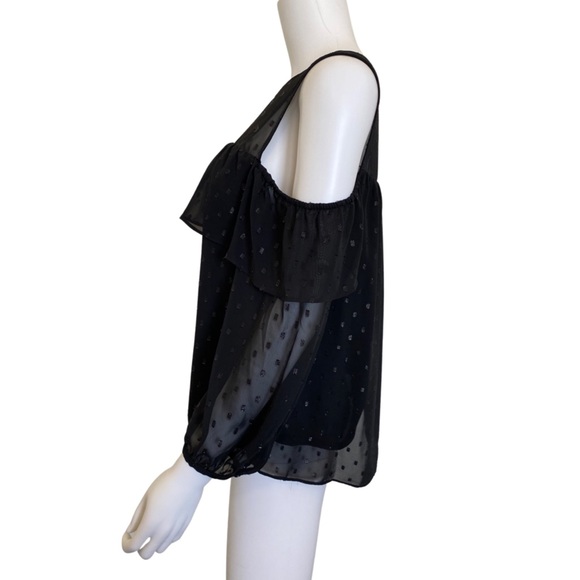 Black Sheer Polka dot Cold Shoulder Blouse - Picture 4 of 13